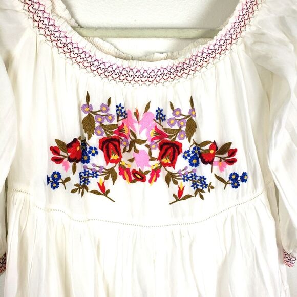 Free People Women's Cold Off the Shoulders Boho Gypsy White Floral Top Size SM - Picture 11 of 14